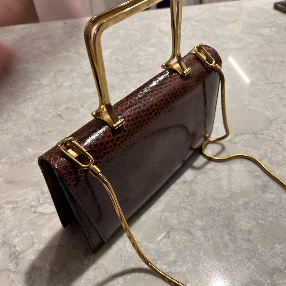 Vintage Brown Leather Handbag with Gold Accents